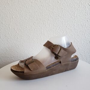 #Kickers Kimo Women Buckle Straps Beige Leather Slingback Platform Sandals#